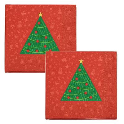 Kit Guardanapo Natal Estampado Vermelho Pinheiro Verde 25x25cm Folha Dupla Prime 40 Unidades