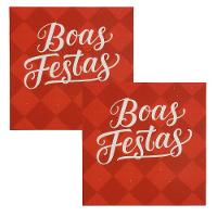 Kit Guardanapo De Natal Vermelho Boas Festas 25x25cm Folha Dupla Prime 40 Unidades - 1