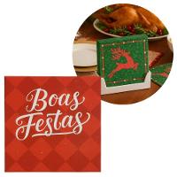 Kit Guardanapo De Natal Vermelho Boas Festas 25x25cm Folha Dupla Prime 40 Unidades - 6