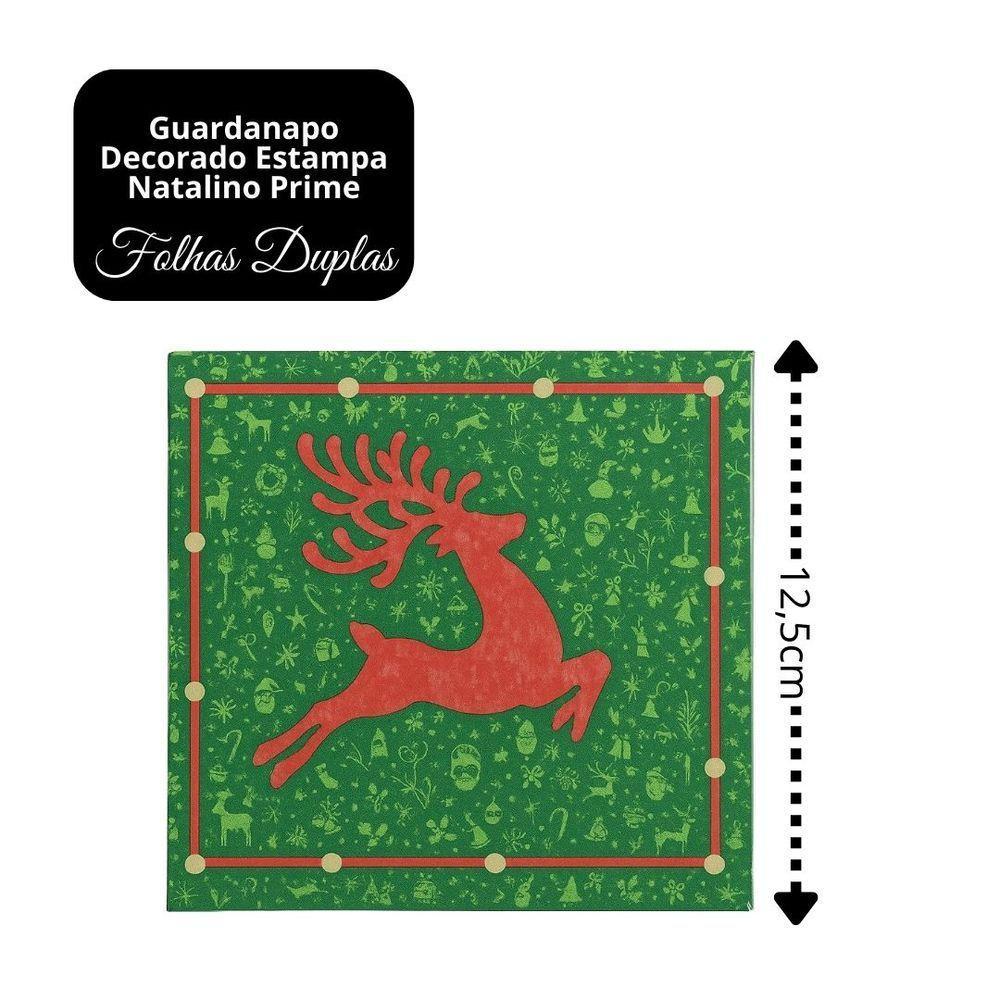 Guardanapo De Natal Estampado Rena Verde E Vermelho 25x25cm Folha Dupla Prime Pacote 20 Unidades - 3