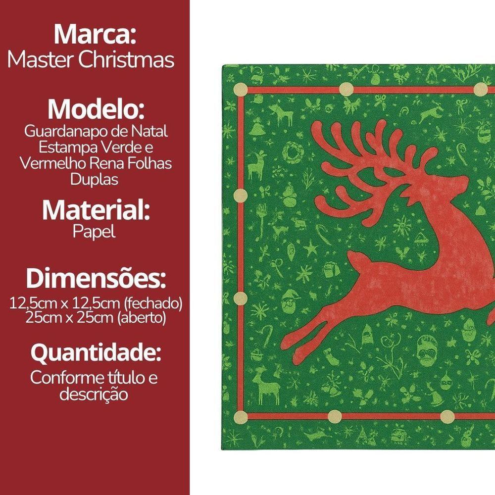 Guardanapo De Natal Estampado Rena Verde E Vermelho 25x25cm Folha Dupla Prime Pacote 20 Unidades - 5