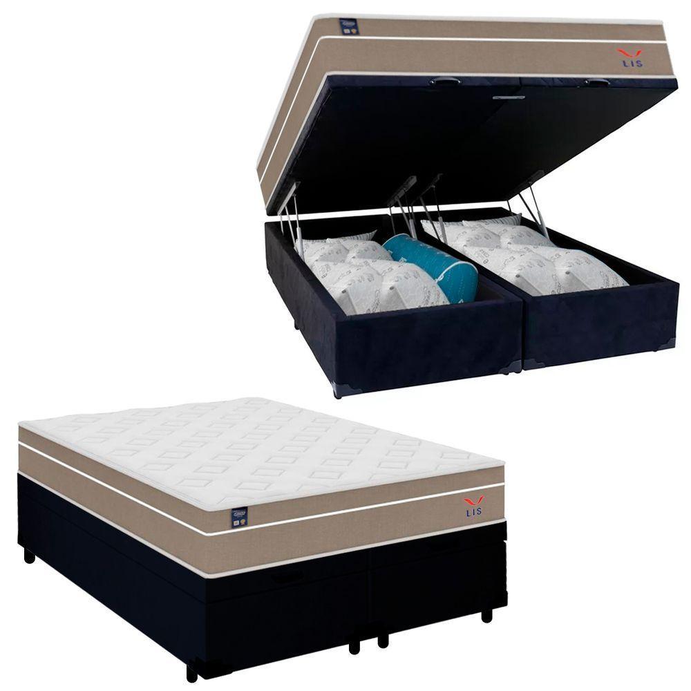 Cama Box Baú Casal Bipartido Suede + Colchão Lis Molas Ensacadas Plumatex 138cm Cor:preto - 1