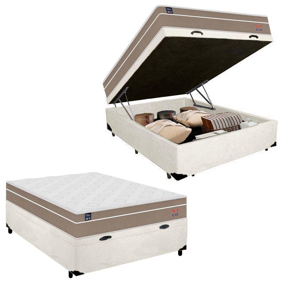Cama Box Baú Casal Suede + Colchão Lis Molas Ensacadas Plumatex 138x188x64cm Cor:branco - 1