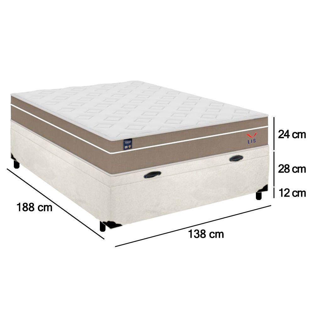 Cama Box Baú Casal Suede + Colchão Lis Molas Ensacadas Plumatex 138x188x64cm Cor:branco - 3