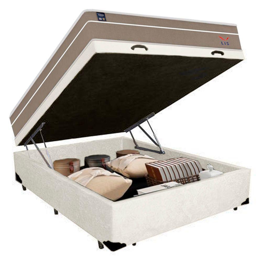 Cama Box Baú Casal Suede + Colchão Lis Molas Ensacadas Plumatex 138x188x64cm Cor:branco - 4