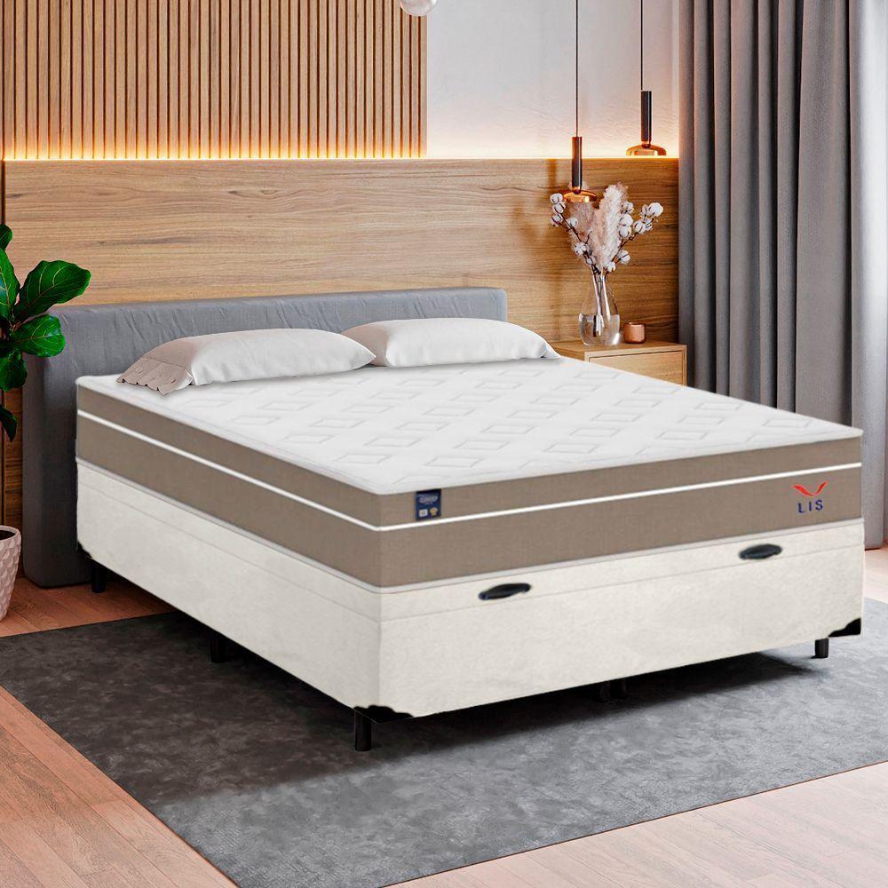 Cama Box Baú Casal Suede + Colchão Lis Molas Ensacadas Plumatex 138x188x64cm Cor:branco - 5