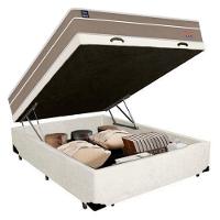 Cama Box Baú Casal Suede + Colchão Lis Molas Ensacadas Plumatex 138x188x64cm Cor:branco