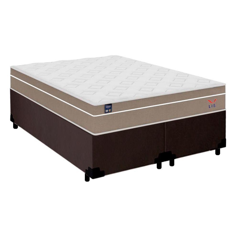 Cama Box Casal Bipartido Suede + Colchão Lis Molas Ensacadas Plumatex 138cm Cor:marrom - 1