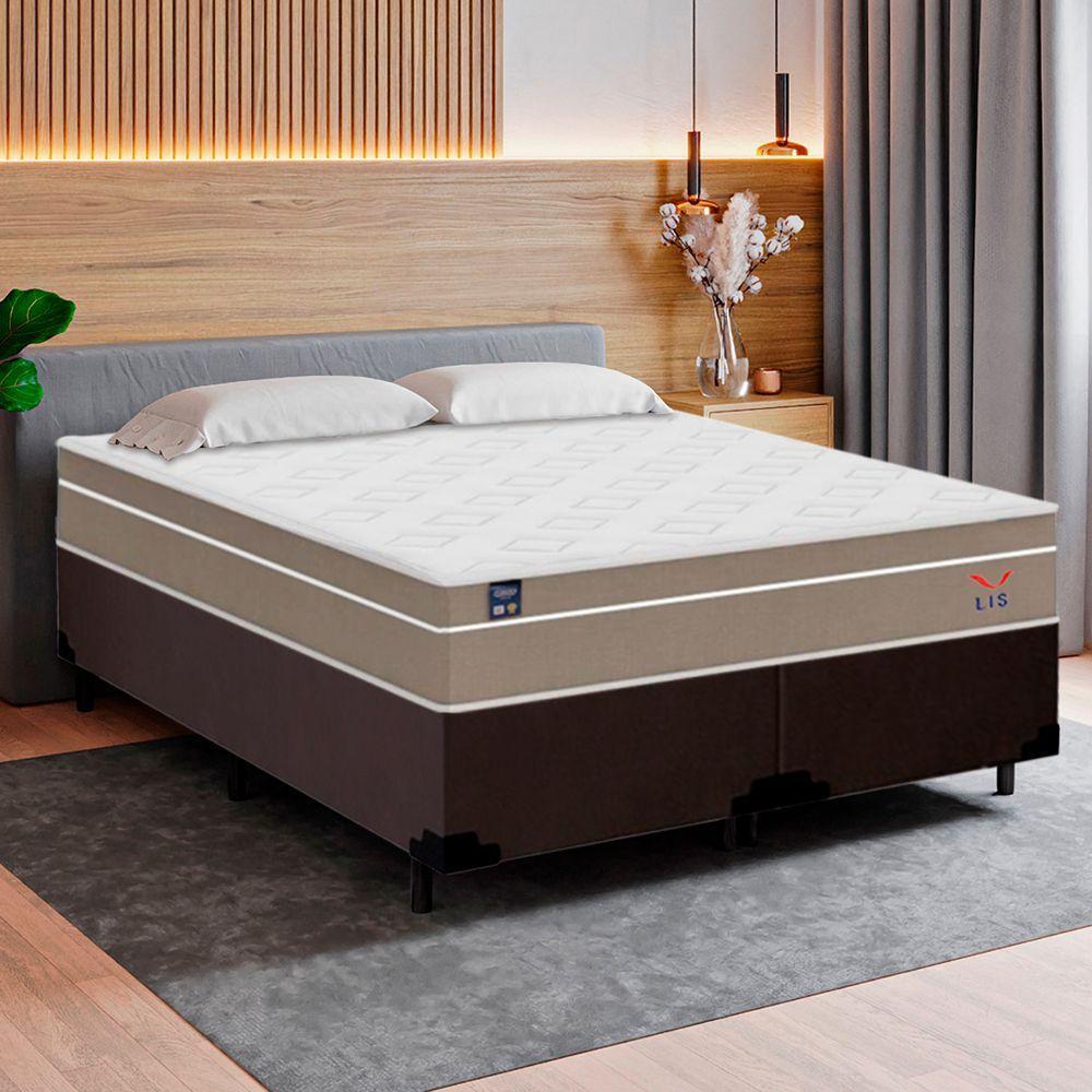 Cama Box Casal Bipartido Suede + Colchão Lis Molas Ensacadas Plumatex 138cm Cor:marrom - 5