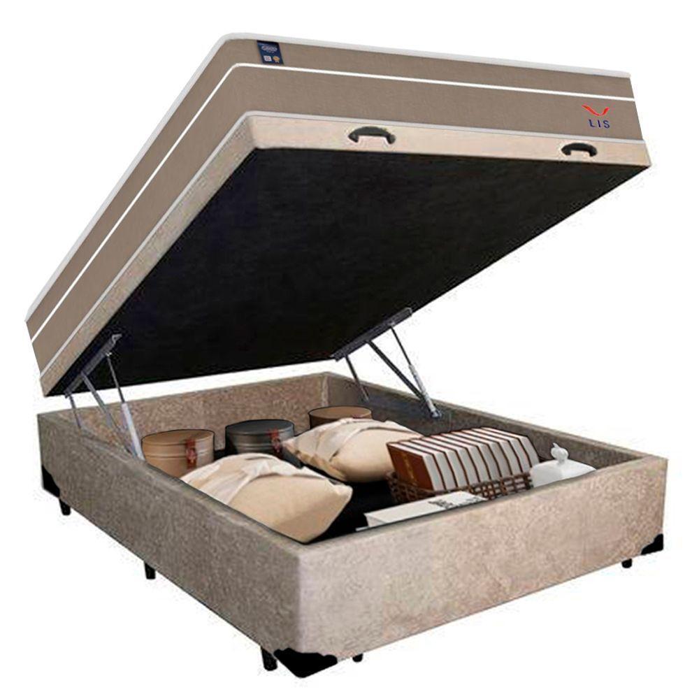 Cama Box Baú Casal Suede + Colchão Lis Molas Ensacadas Plumatex 138x188x64cm Cor:bege - 4