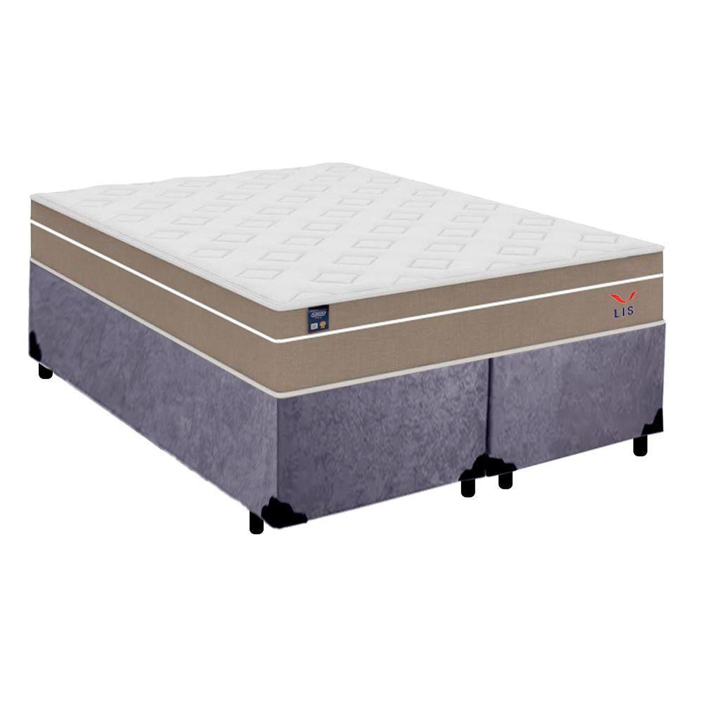 Cama Box Casal Bipartido Suede + Colchão Lis Molas Ensacadas Plumatex 138cm Cor:cinza - 1