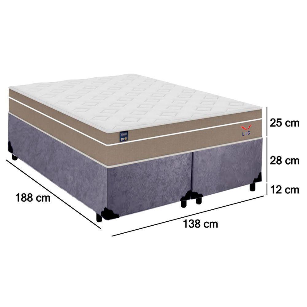 Cama Box Casal Bipartido Suede + Colchão Lis Molas Ensacadas Plumatex 138cm Cor:cinza - 3