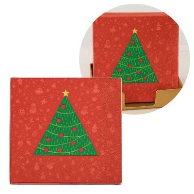 Guardanapo De Natal Estampado Vermelho Pinheiro Verde 25x25cm Folha Dupla Prime Pacote 20 Unidades