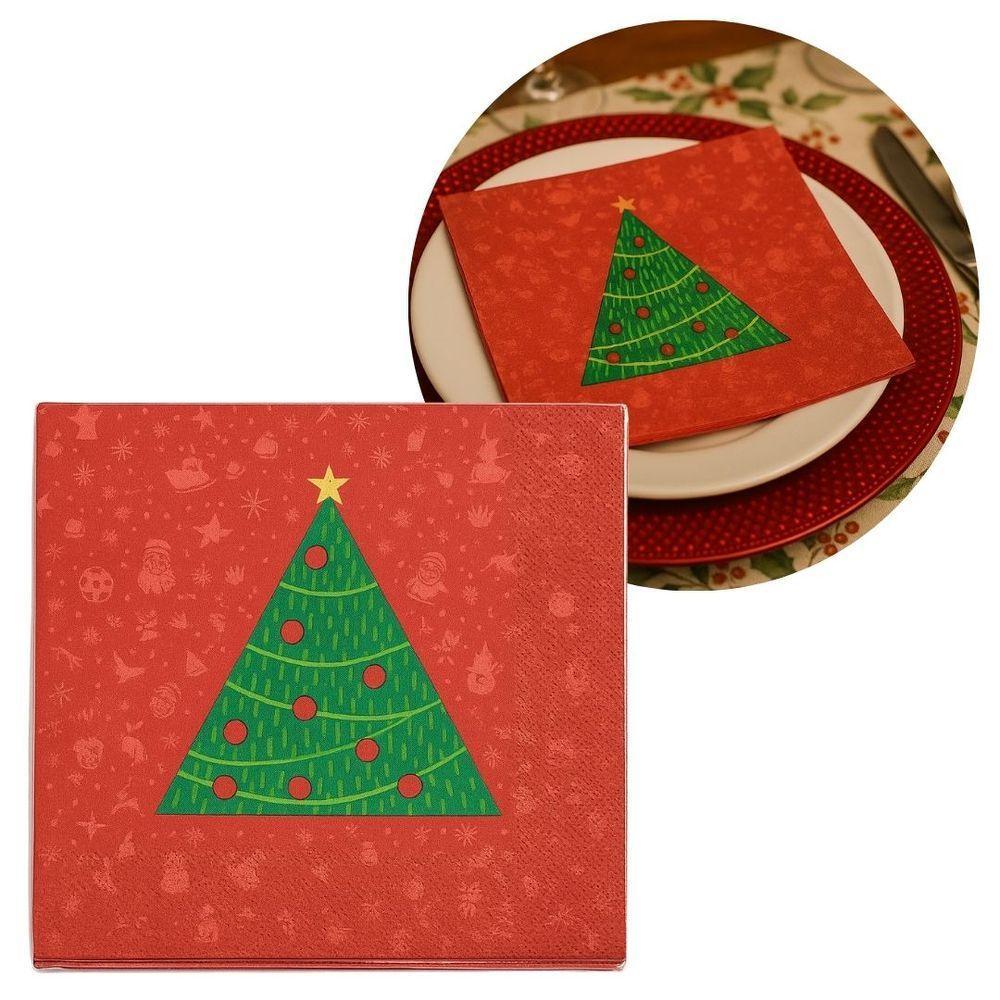 Guardanapo De Natal Estampado Vermelho Pinheiro Verde 33x33cm Folha Dupla Prime Pacote 20 Unidades - 1