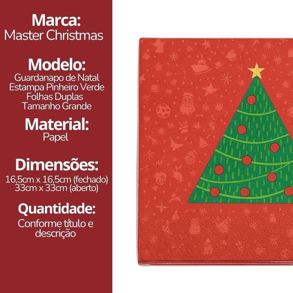 Guardanapo De Natal Estampado Vermelho Pinheiro Verde 33x33cm Folha Dupla Prime Pacote 20 Unidades - 6