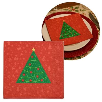 Guardanapo De Natal Estampado Vermelho Pinheiro Verde 33x33cm Folha Dupla Prime Pacote 20 Unidades