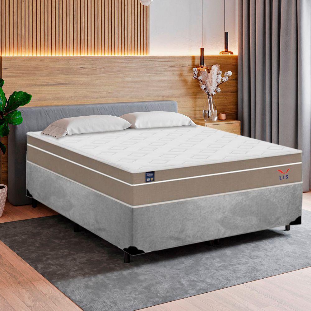 Cama Box Casal Suede + Colchão Lis Molas Ensacadas Plumatex 138cm Cor:cinza - 5