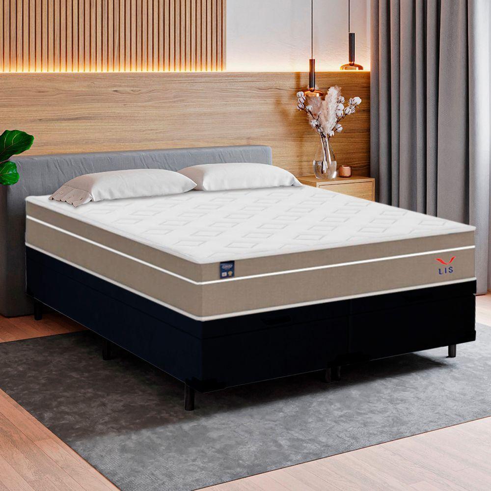 Cama Box Baú Casal Bipartido Suede + Colchão Lis Molas Ensacadas Plumatex 138x188x64cm Cor:preto - 5