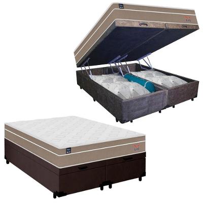 Cama Box Baú Casal Bipartido Suede + Colchão Lis Molas Ensacadas Plumatex 138cm – Suporta Até 120 Kg Por Pessoa Cor:marr