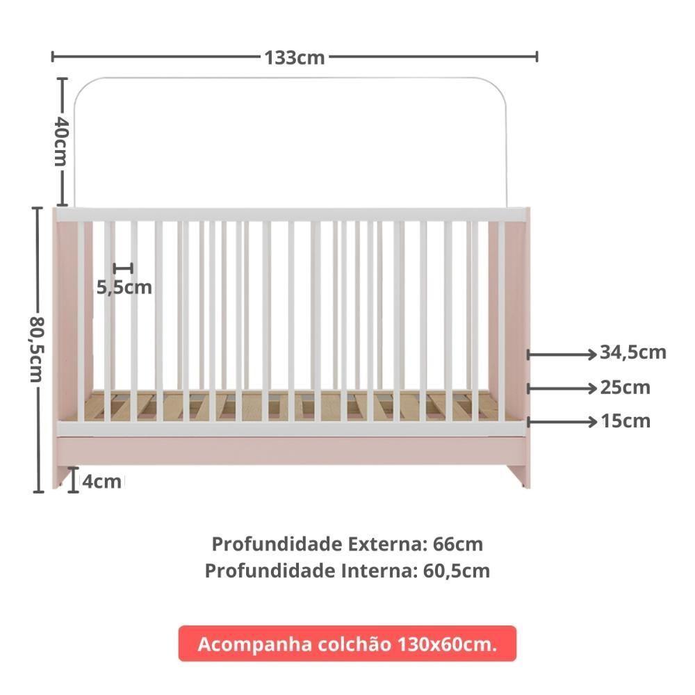 Berço 3 Em 1 Com Colchão Incluso Multimóveis Mp4394 Rosa/branco - 8