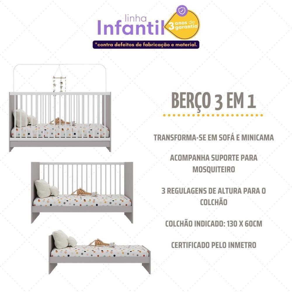 Berço 3 Em 1 Para Colchão 60 X 130 Cm Multimóveis Mp0527g - Cinza/branco - 6