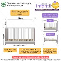 Berço 3 Em 1 Para Colchão 60 X 130 Cm Multimóveis Mp0527g - Cinza/branco - 3