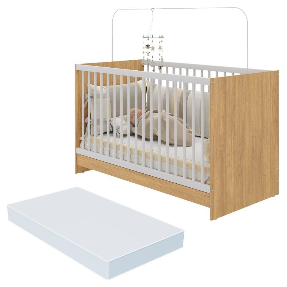 Berço 3 Em 1 Com Colchão Incluso Multimóveis Mp4394 Madeirado/branco - 1