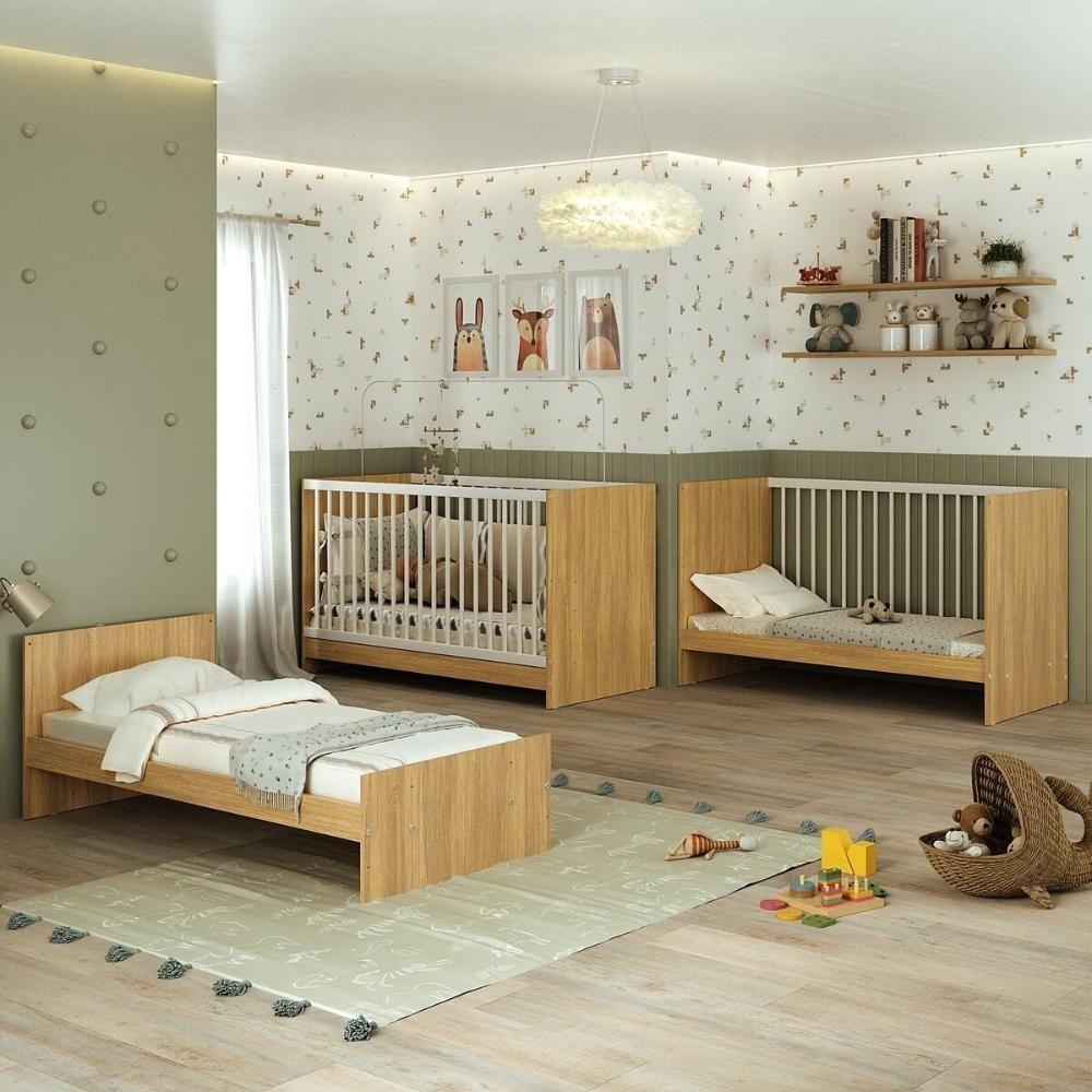 Berço 3 Em 1 Com Colchão Incluso Multimóveis Mp4394 Madeirado/branco - 2