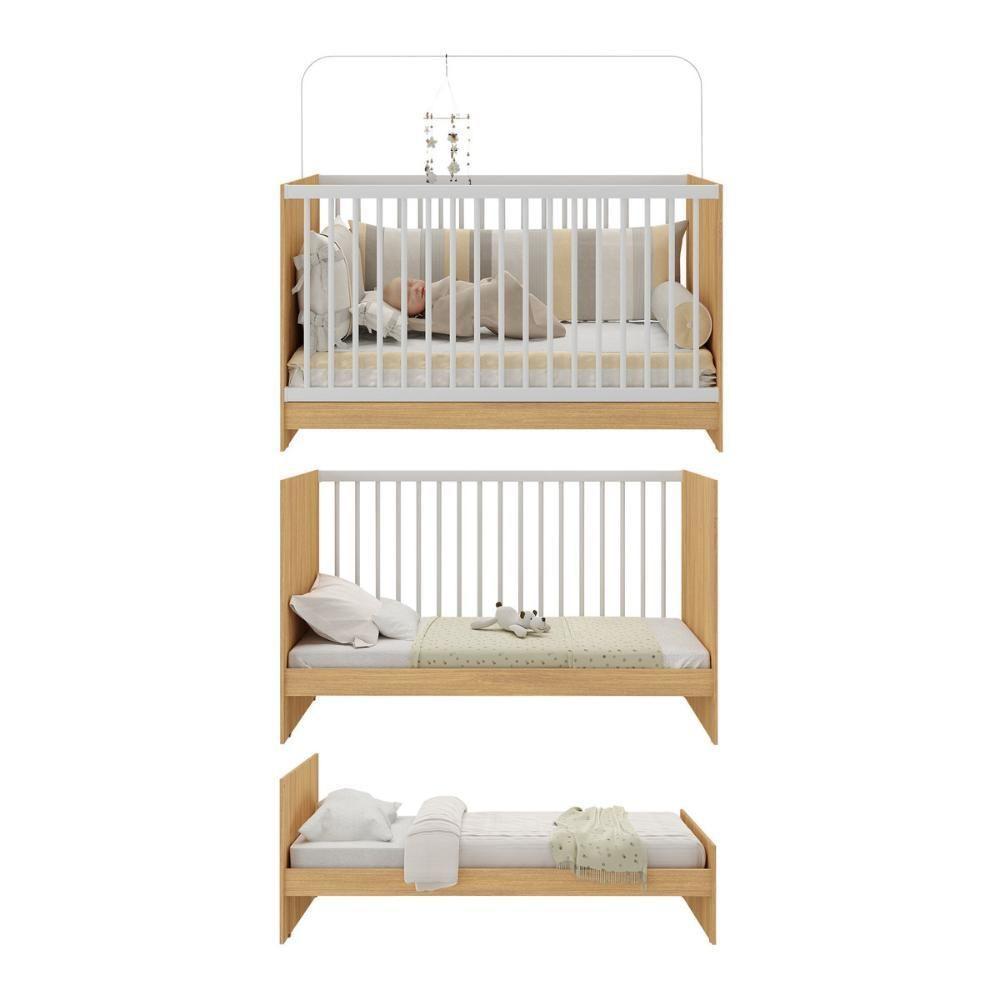 Berço 3 Em 1 Com Colchão Incluso Multimóveis Mp4394 Madeirado/branco - 5