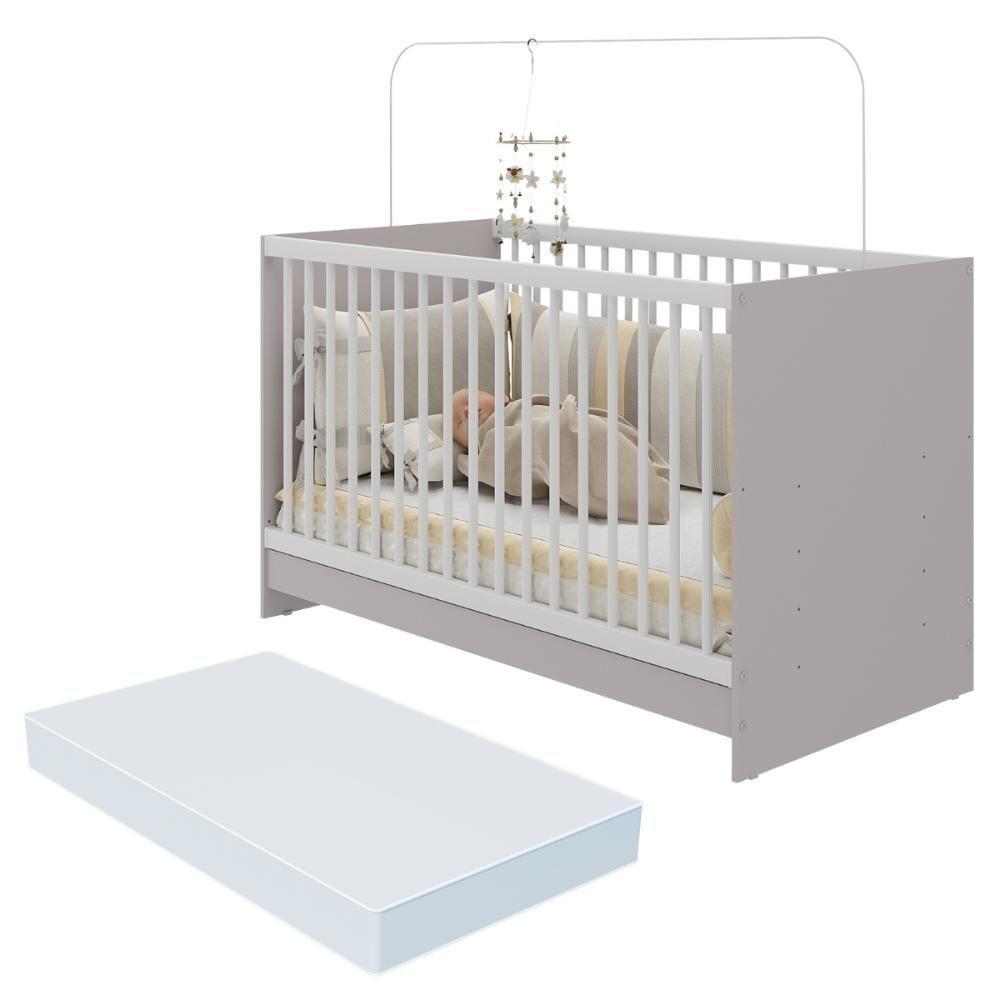 Berço 3 Em 1 Com Colchão Incluso Multimóveis Mp4394 Cinza/branco - 1