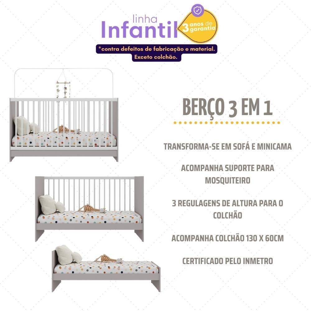 Berço 3 Em 1 Com Colchão Incluso Multimóveis Mp4394 Cinza/branco - 6
