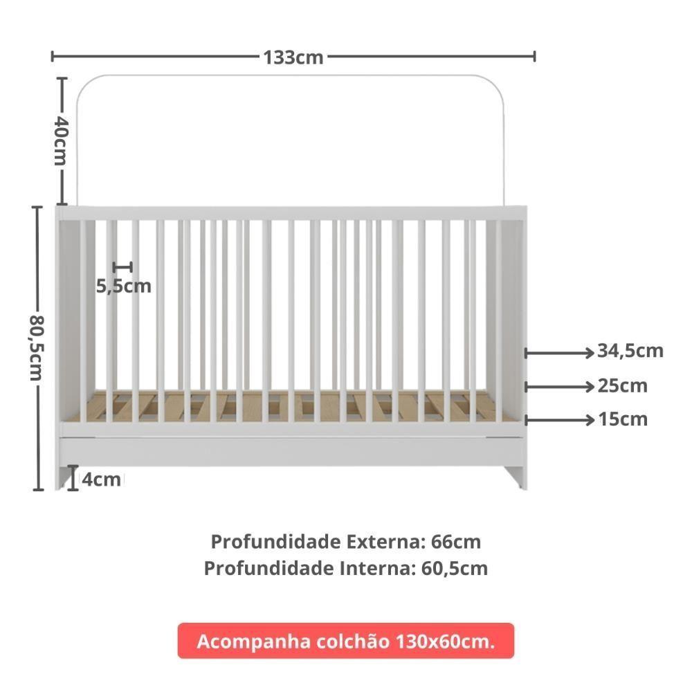 Berço 3 Em 1 Com Colchão Incluso Multimóveis Mp4394 Branco - 8