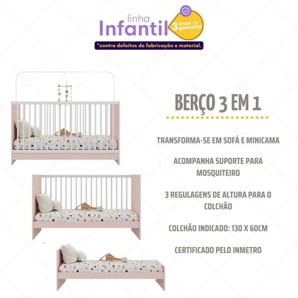 Berço 3 Em 1 Para Colchão 60 X 130 Cm Multimóveis Mp0527g - Rosa/branco - 6