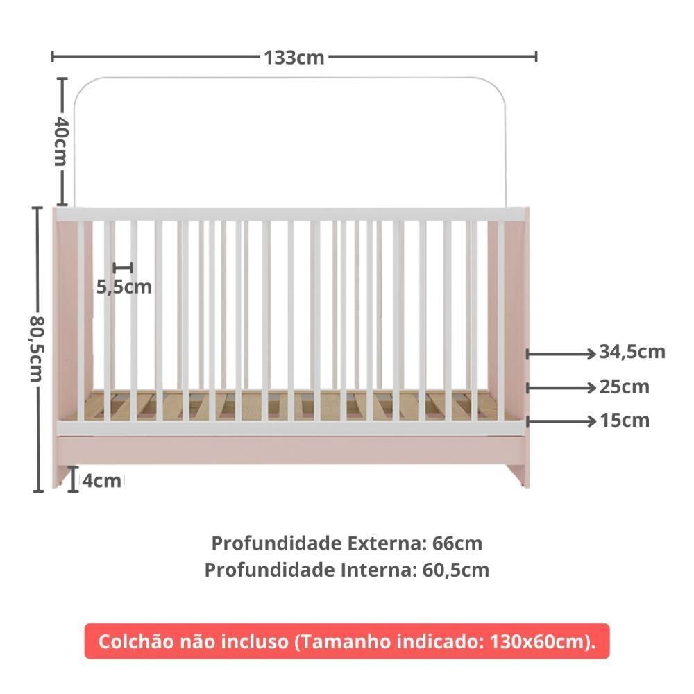 Berço 3 Em 1 Para Colchão 60 X 130 Cm Multimóveis Mp0527g - Rosa/branco - 8
