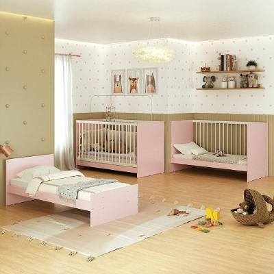Berço 3 Em 1 Para Colchão 60 X 130 Cm Multimóveis Mp0527g - Rosa/branco