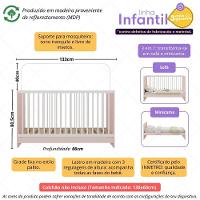 Berço 3 Em 1 Para Colchão 60 X 130 Cm Multimóveis Mp0527g - Rosa/branco - 3