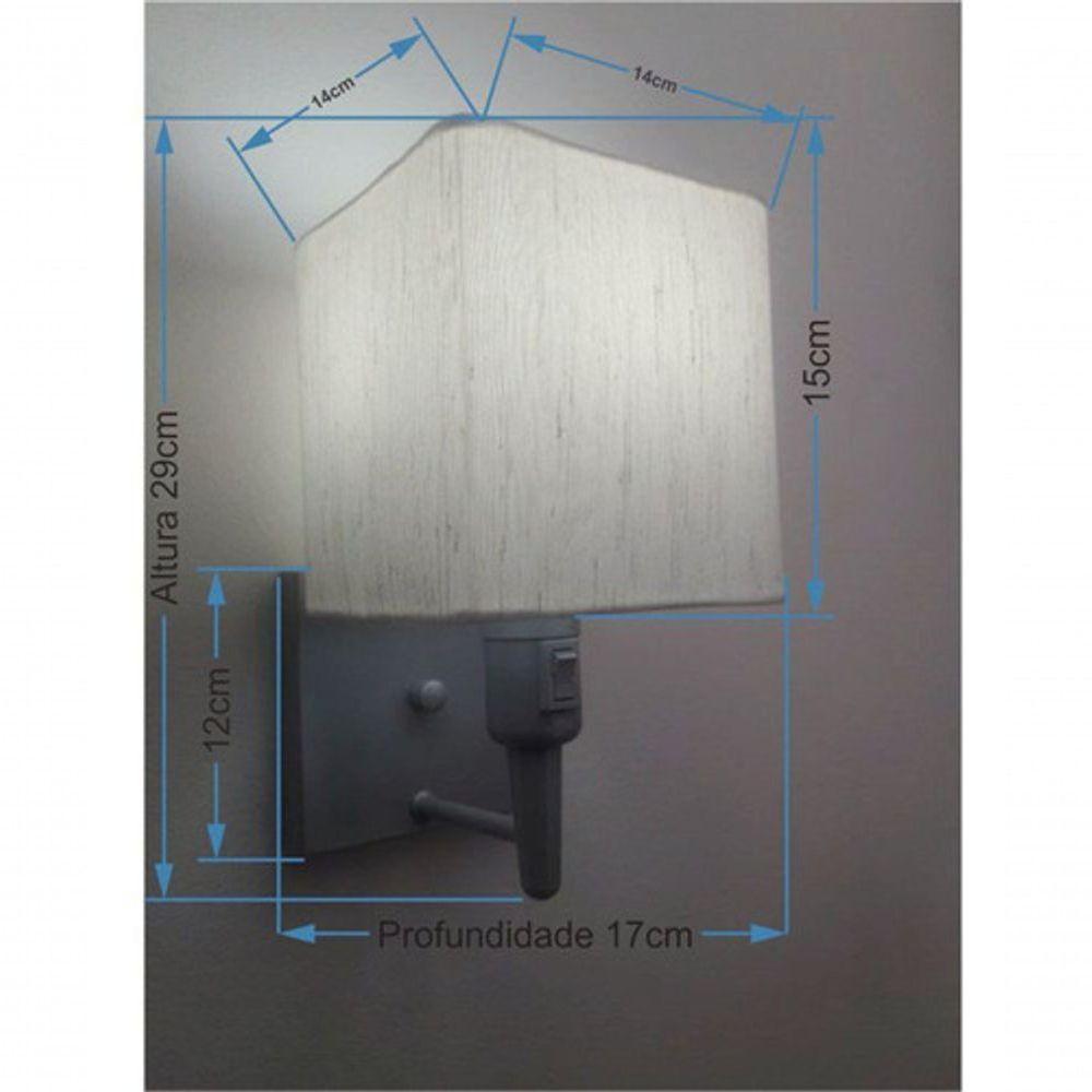 Arandela Quadrada Md-2019 Cinza C- Inter Liga E Desl Cúpula Em Tecido Linho Bege - Bivolt - 4