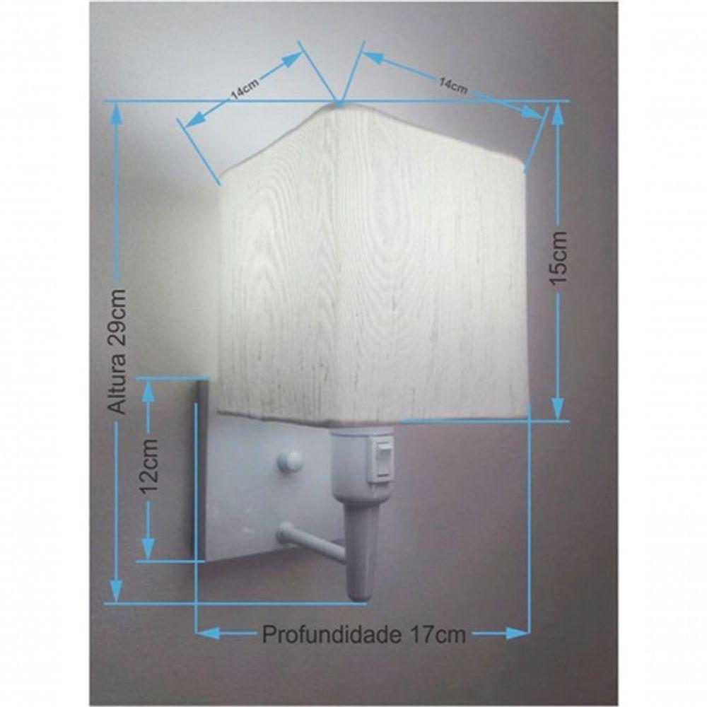 Arandela Quadrada Md-2019 Branco C- Inter Liga E Desl Cúpula Em Tecido Linho Bege - Bivolt - 3