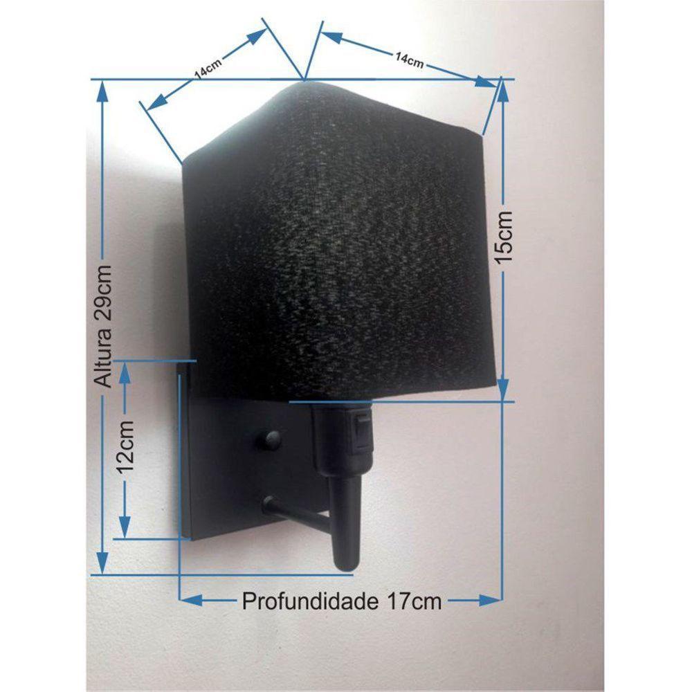 Arandela Quadrada Md-2019 Preto C- Inter Liga E Desl Cúpula Em Tecido Preto - Bivolt - 2