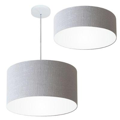 Kit Plafon Cilíndrico Md-3005 E Pendente Md-4019 Cúpula Em Tecido 40cm Rústico Cinza - Bivolt