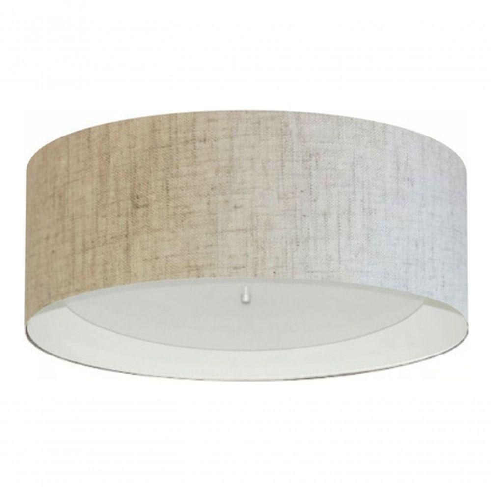 Plafon Cilíndrico Md-3008 Cúpula Em Duplo Tecido 60x25cm Rústico Bege / Branco - Bivolt - 3