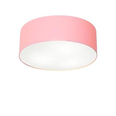 Plafon Cilíndrico Md-3046 Cúpula Em Tecido 35x12cm Rosa Bebê - Bivolt