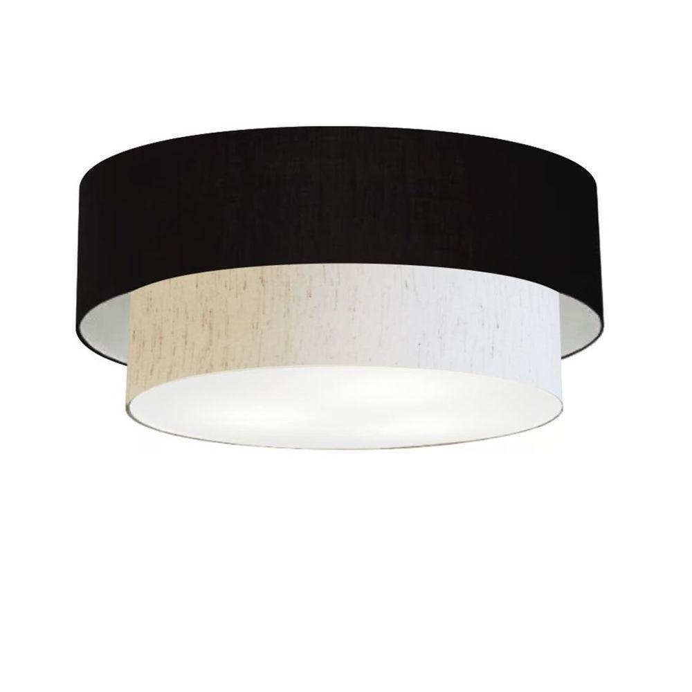 Plafon Para Quarto Cilíndrico Sq-3065 Cúpula Cor Preto Linho Bege - 1