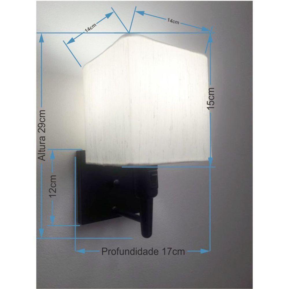 Arandela Quadrada Vivare Md-2019 Base Preto Com Interruptor Cúpula Em Tecido - Bivolt Preta-linho-bege 127-220v - 1