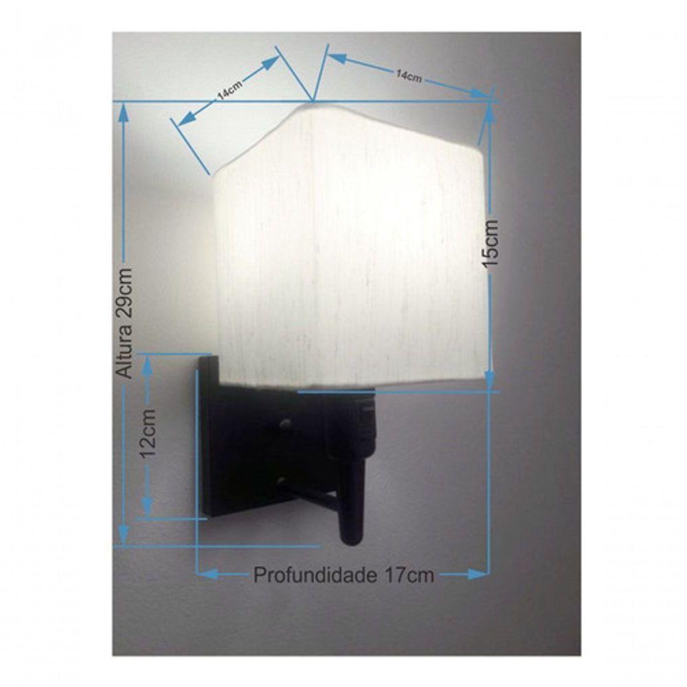 Arandela Quadrada Vivare Md-2019 Base Preto Com Interruptor Cúpula Em Tecido - Bivolt Preta-linho-bege 127-220v - 4