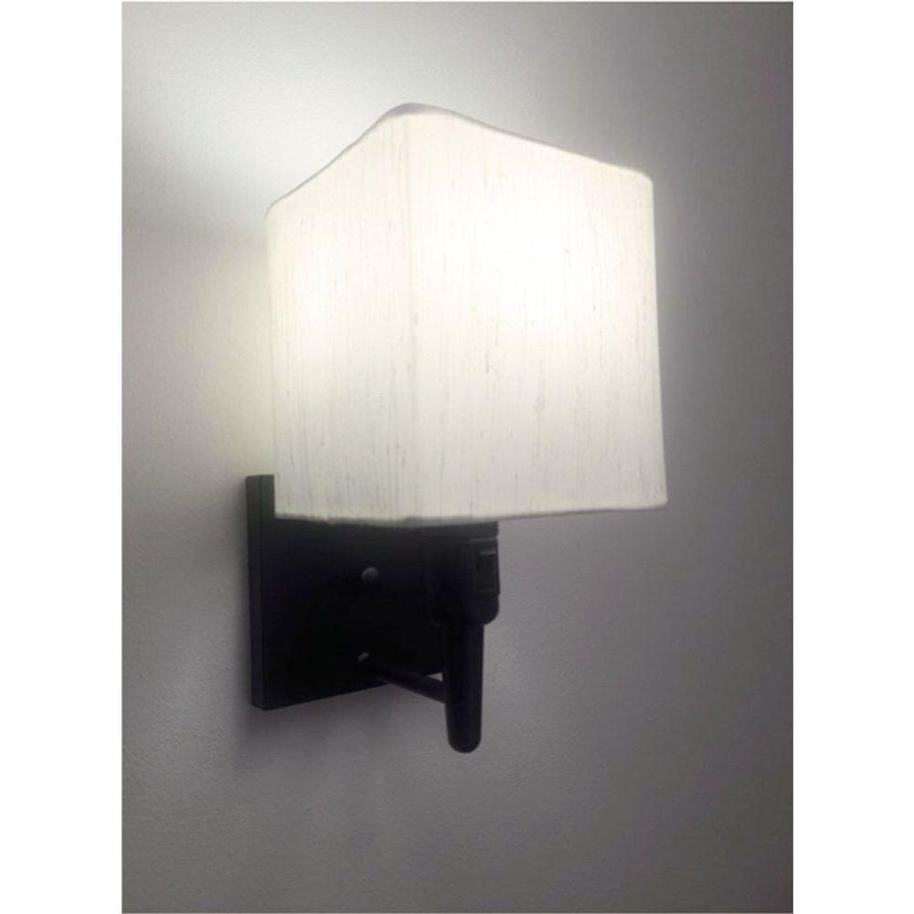 Arandela Quadrada Vivare Md-2019 Base Preto Com Interruptor Cúpula Em Tecido - Bivolt Preta-linho-bege 127-220v - 6