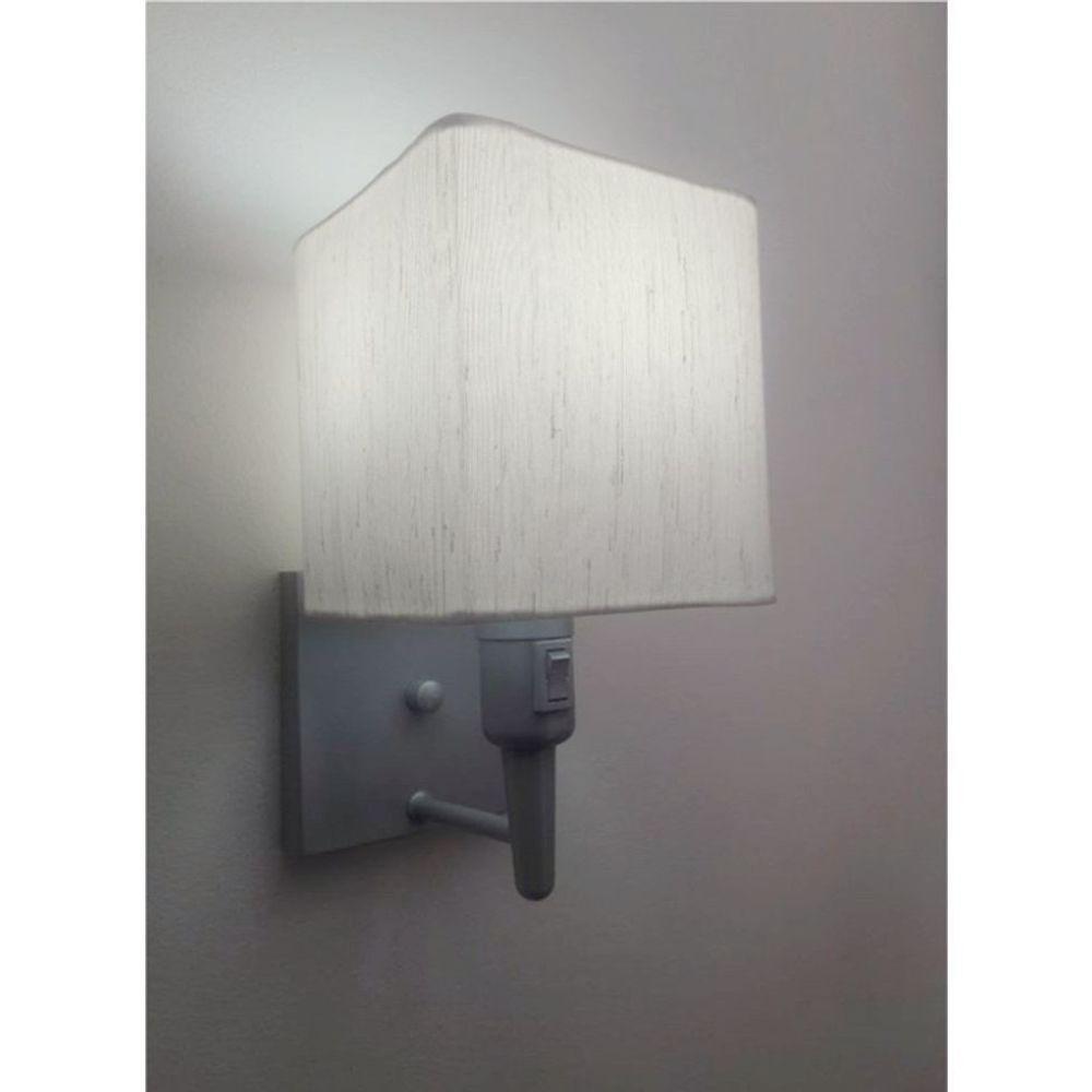 Arandela Quadrada Vivare Md-2019 Base Cinza Com Interruptor E Cúpula Em Tecido - Bivolt Cinza-linho-bege 127-220v - 1