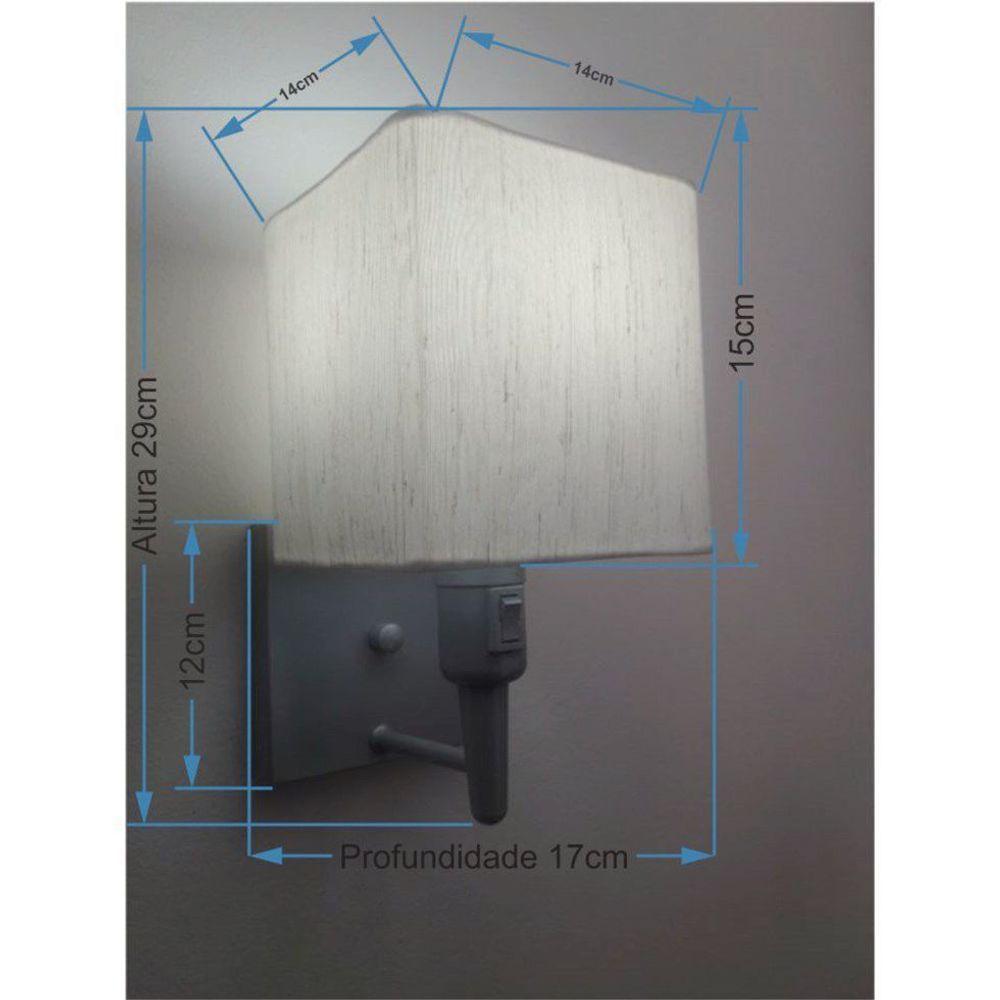 Arandela Quadrada Vivare Md-2019 Base Cinza Com Interruptor E Cúpula Em Tecido - Bivolt Cinza-linho-bege 127-220v - 2