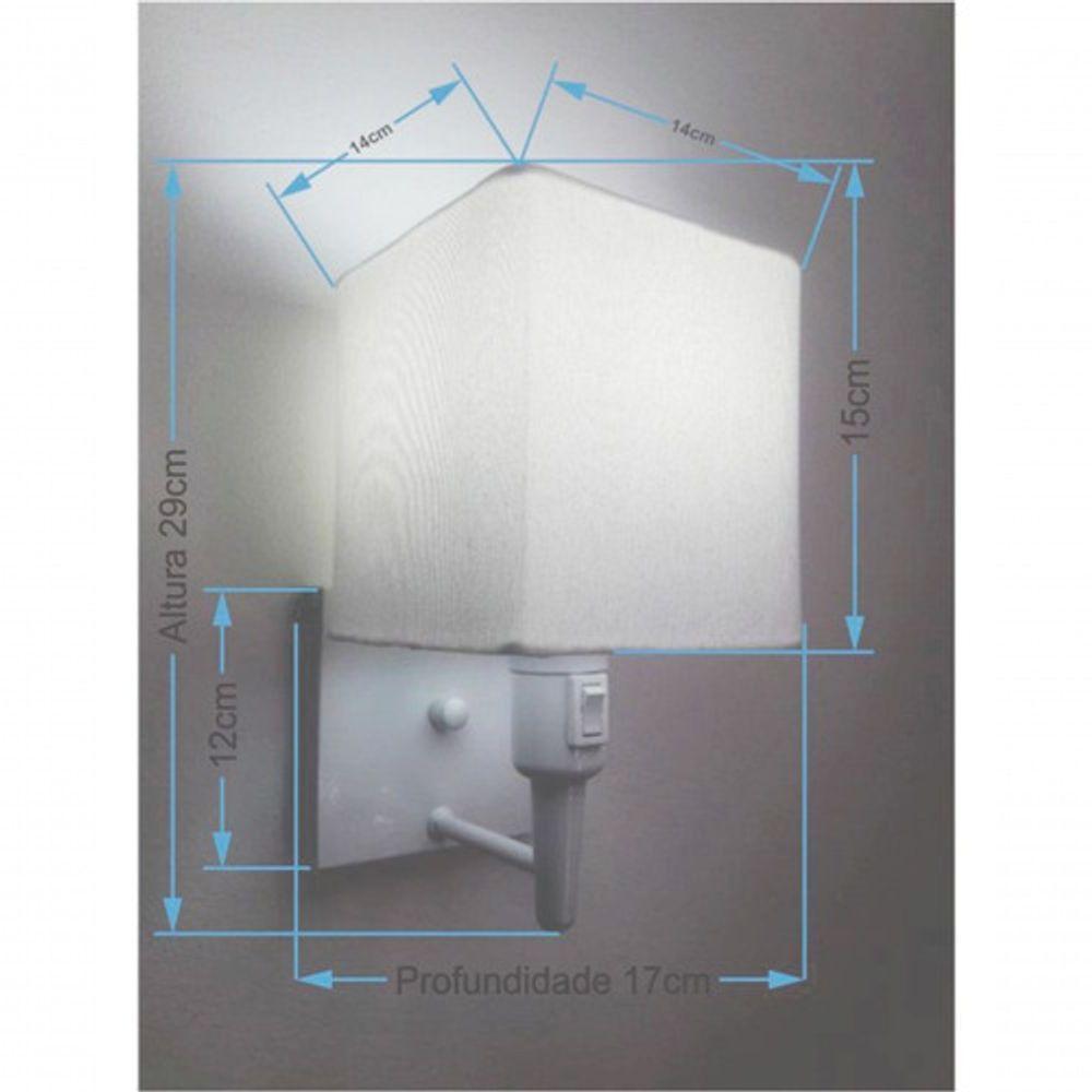 Arandela Quadrada Vivare Md-2019 Base Branco Com Interruptor Cúpula Em Tecido - Bivolt Branco-branco 127-220v - 4