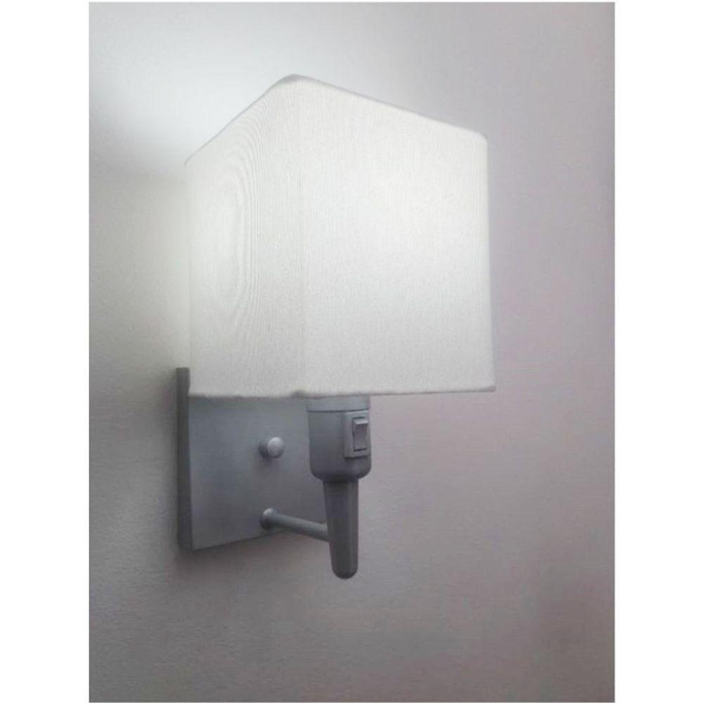 Arandela Quadrada Vivare Md-2019 Base Cinza Com Interruptor E Cúpula Em Tecido - Bivolt Cinza-branco 127-220v - 1